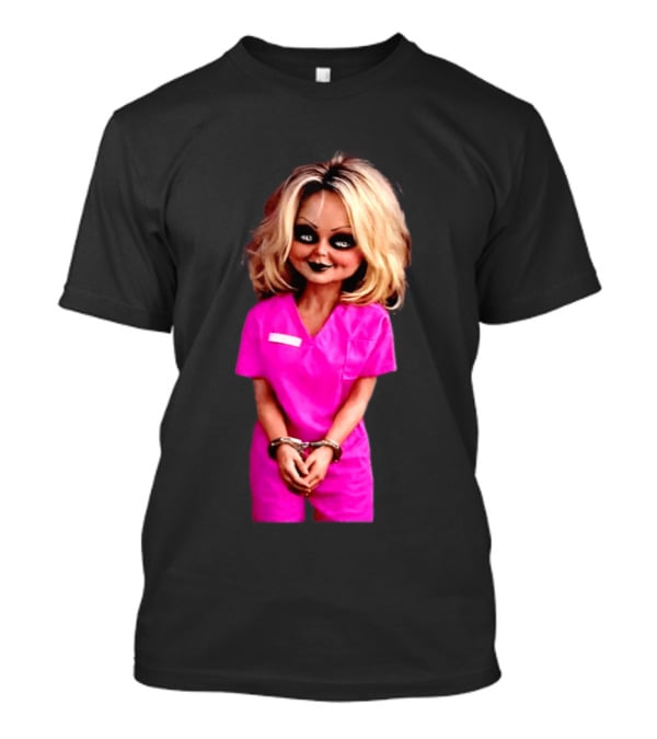 Tiffany Valentine Chucky Doll Pink Prison Uniform Halloween Costume T-Shirt