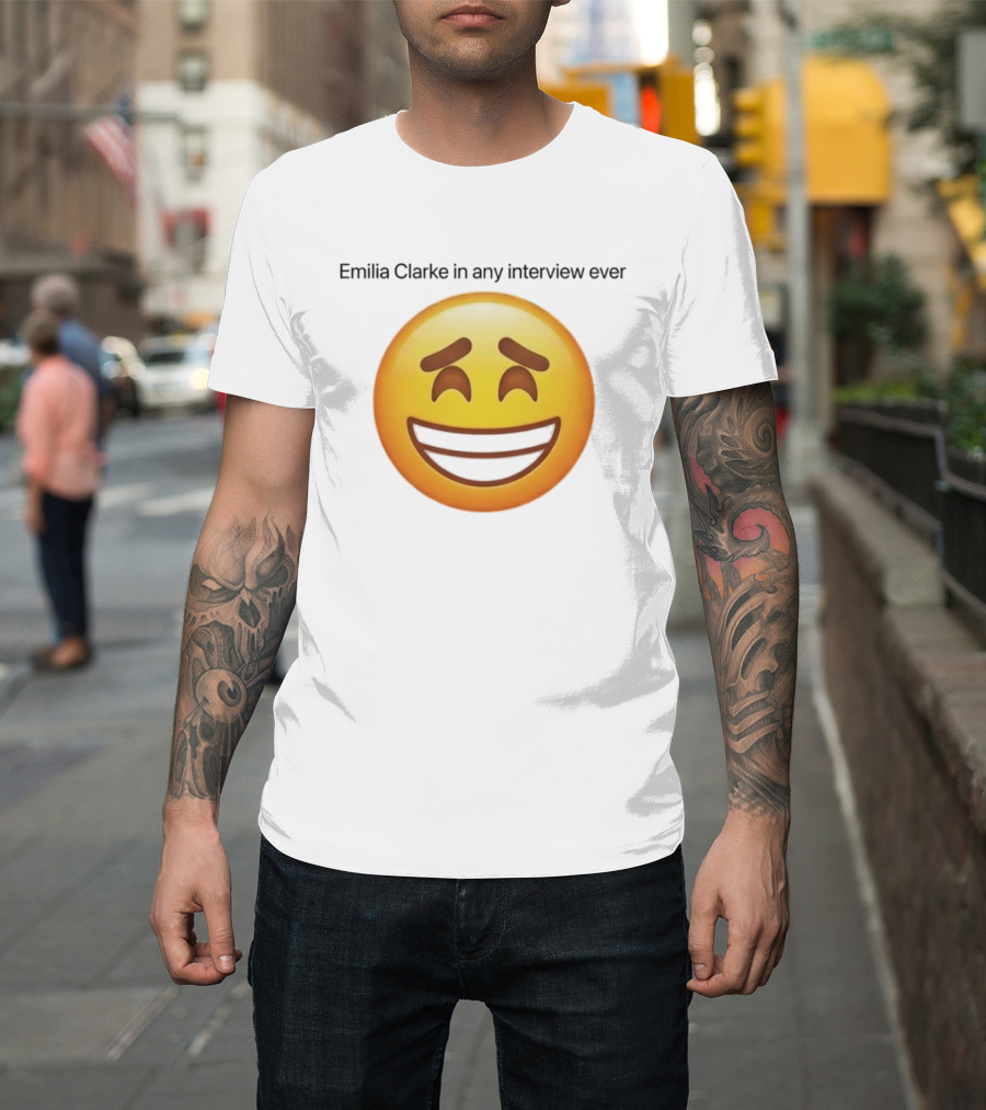 Emilia Clarke In Any Interview Ever Smiling Emoji T-Shirt