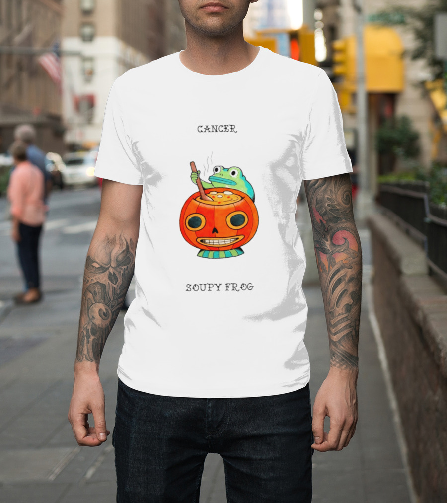 Halloween Cancer Zodiac Soupy Frog Pumpkin T-Shirt