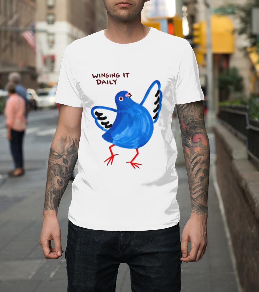 Winging It Daily Pigeon Cartoon Bird T-Shirt