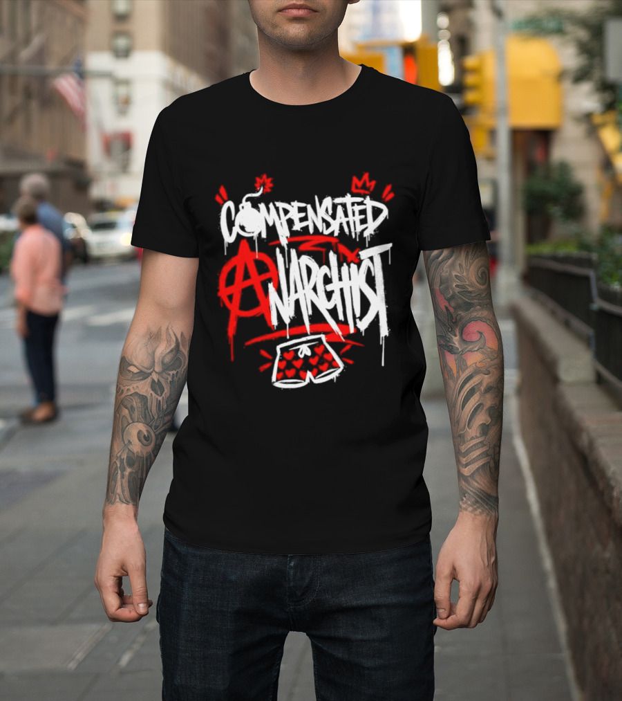Compensated Anarchist With Bomb And Heart Shorts Graffiti Style Anarchism T-Shirt