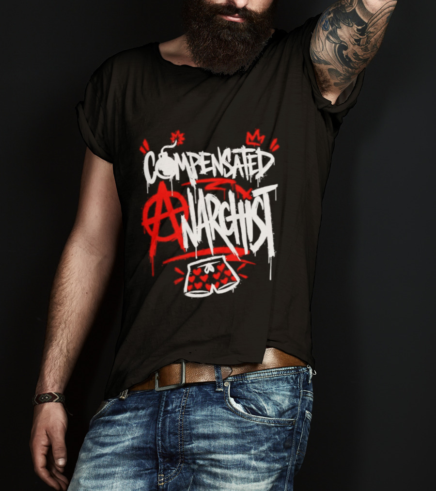 Compensated Anarchist With Bomb And Heart Shorts Graffiti Style Anarchism T-Shirt