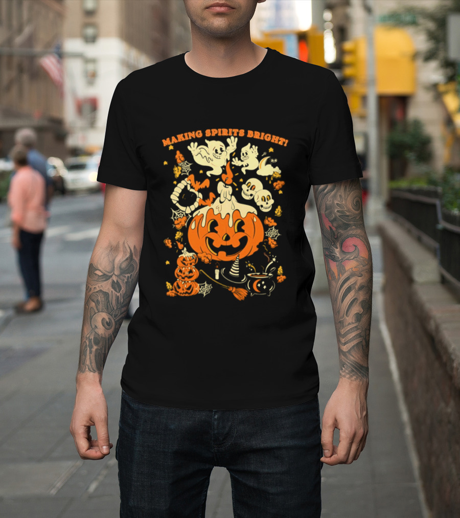 Making Spirits Bright Halloween Pumpkin Ghost Skull T-Shirt
