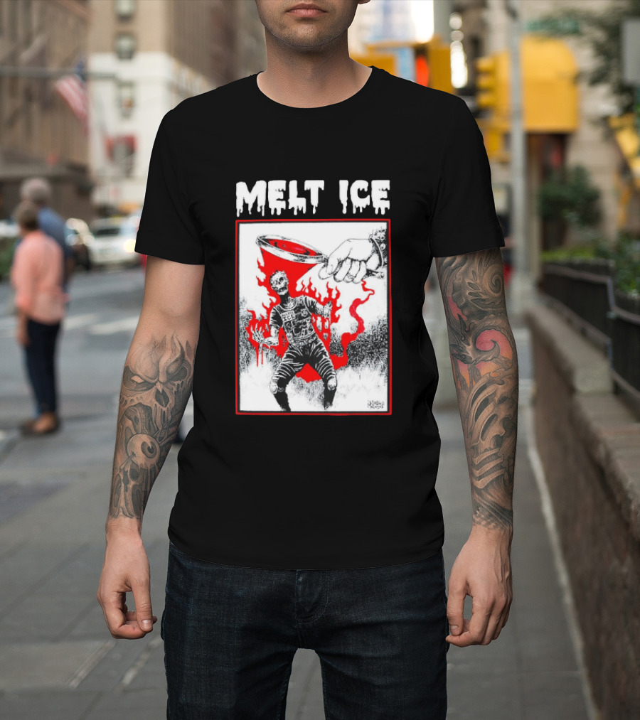 Melt ICE Anti Enforcement Art Black Melting Officer T-Shirt