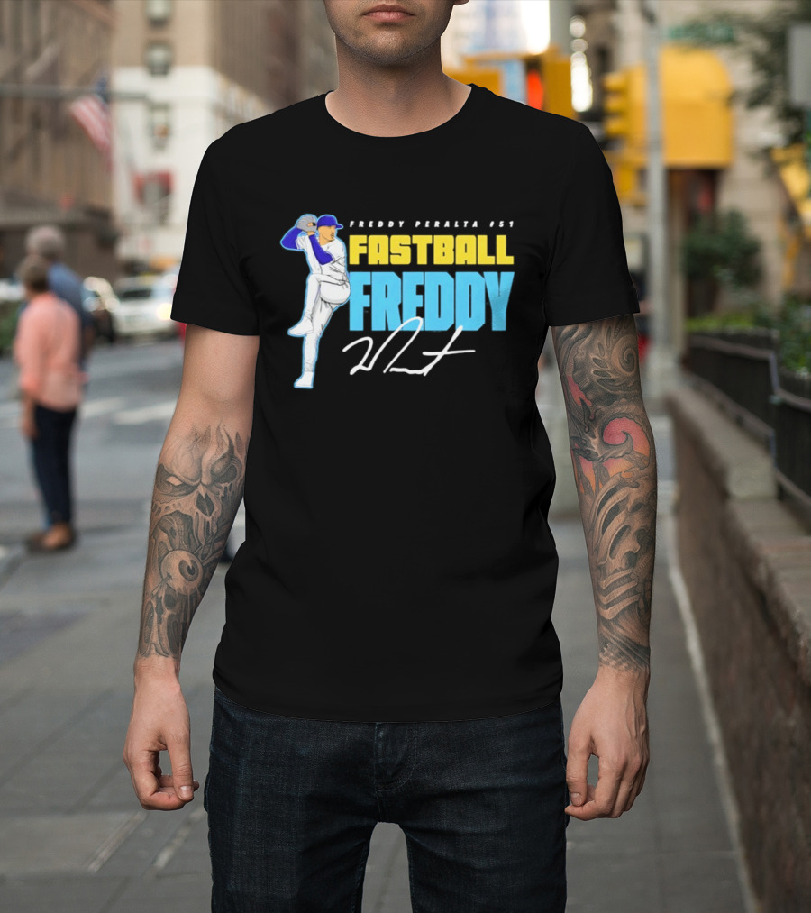 Freddy Peralta #51 Fastball Freddy Signature Pitching Pose T-Shirt