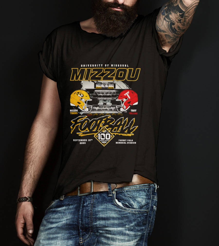 Mizzou Tigers Football Vs Troy Trojans Centennial Game September 19 2026 Faurot Field Memorial Stadium T-Shirt