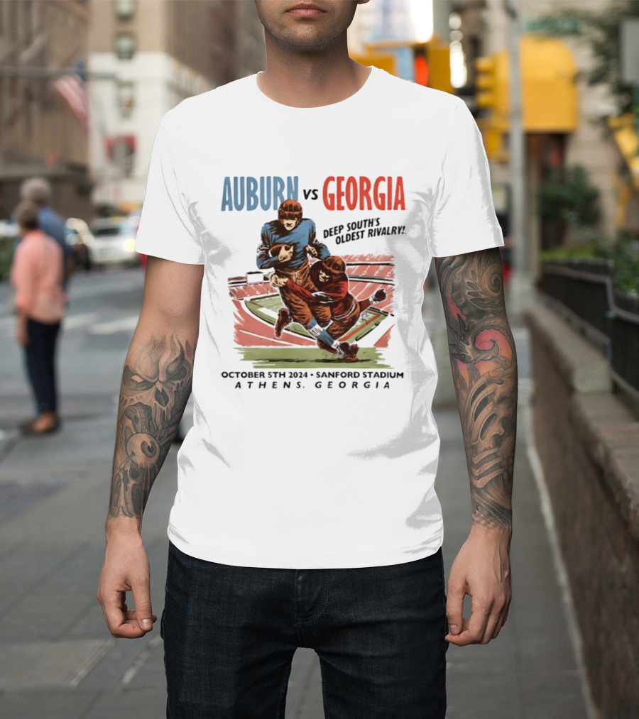 Auburn Vs Georgia Deep South's Oldest Rivalry October 5th 2024 Sanford Stadium Athens Georgia T-Shirt