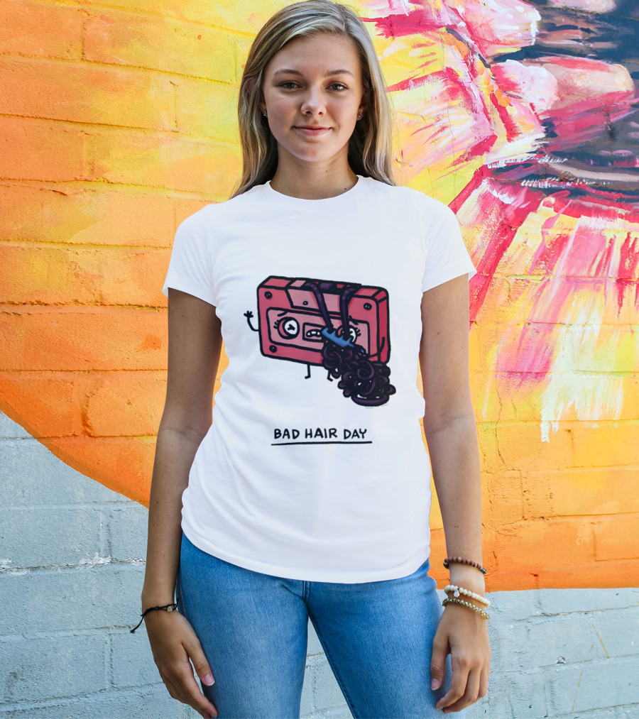 Bad Hair Day Cassette Tape Music Humor Retro 90s T-Shirt