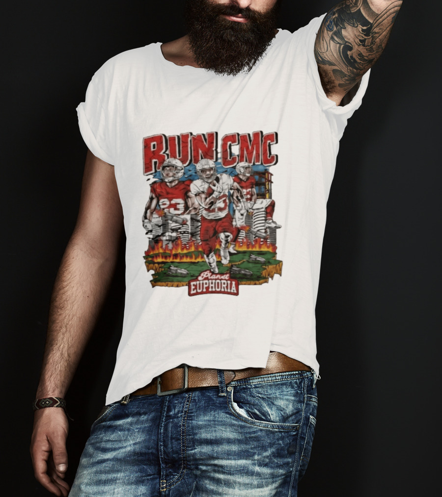 RUN CMC Christian McCaffrey San Francisco 49ers Planet Euphoria T-Shirt