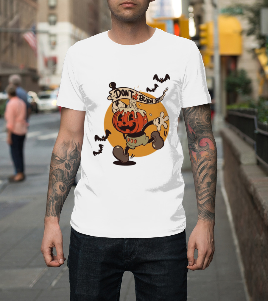 Don't Burn Out Pumpkin Candle Cartoon Halloween 2026 T-Shirt
