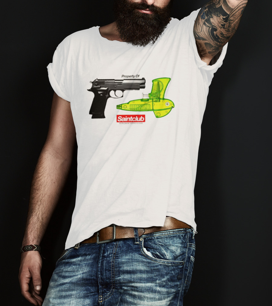 Pistol Property Saintclub Worldwide Service 2026 Black And Green Water Guns T-Shirt