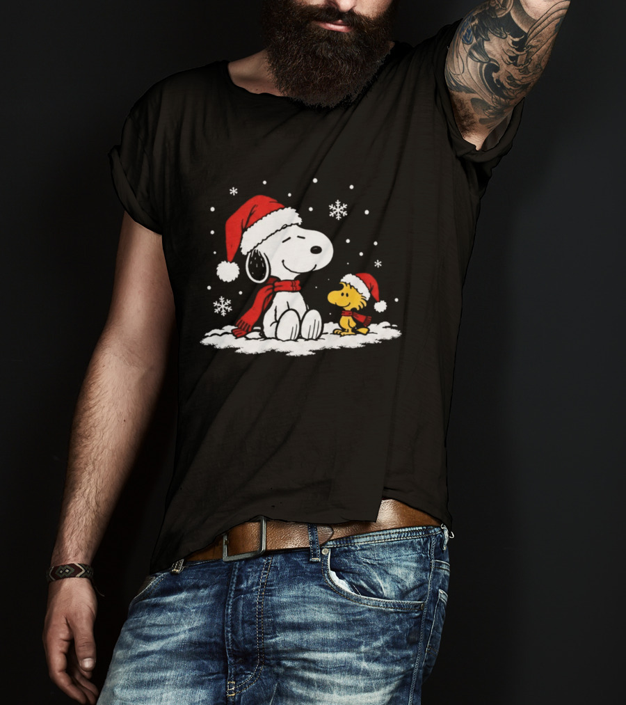 Peanuts Snoopy And Woodstock Christmas Tree Happiness All Over For Comic Fans T-Shirt