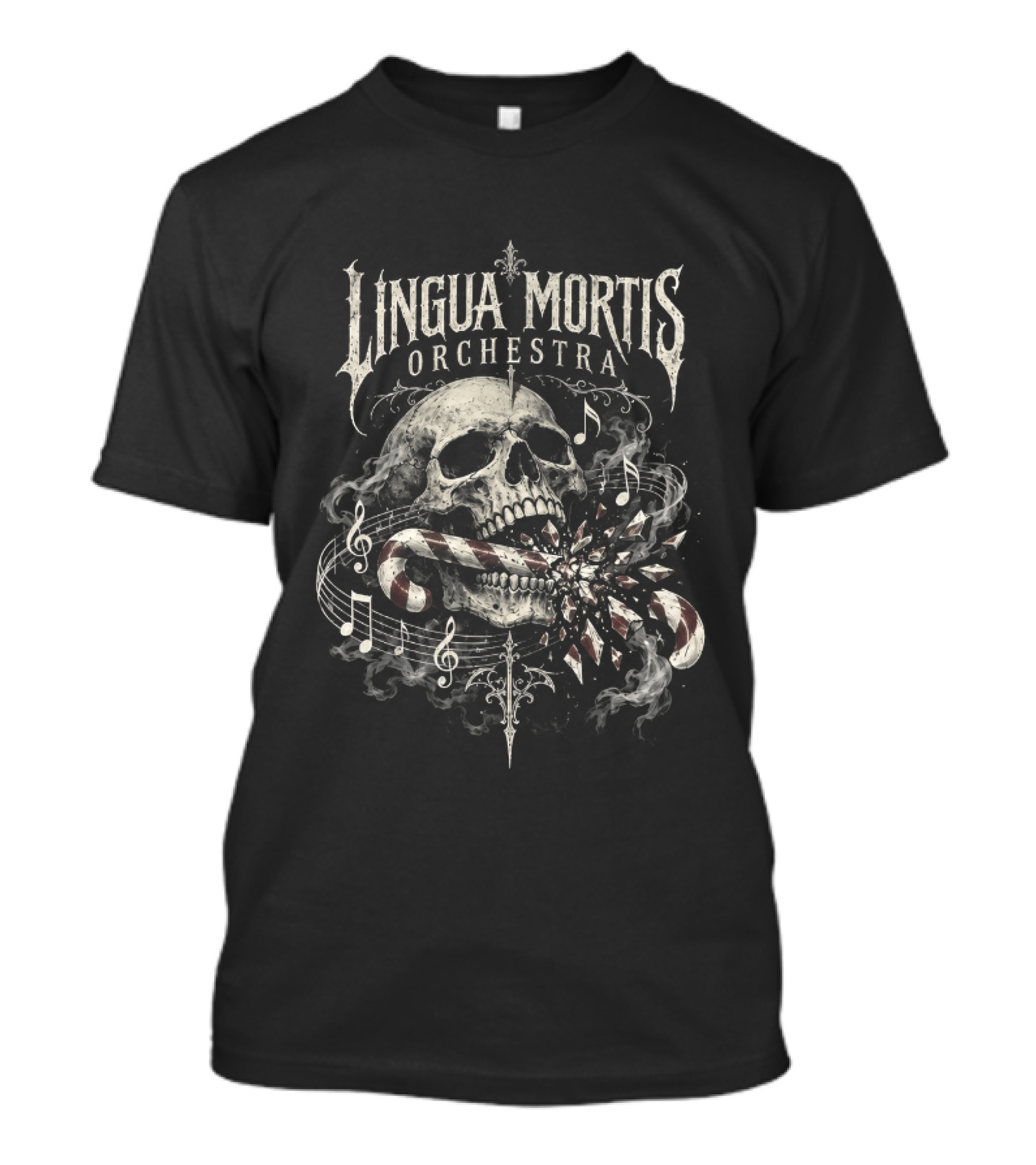 Lingua Mortis Orchestra Shattered Candy Cane Skull Gothic Music Lovers T-Shirt