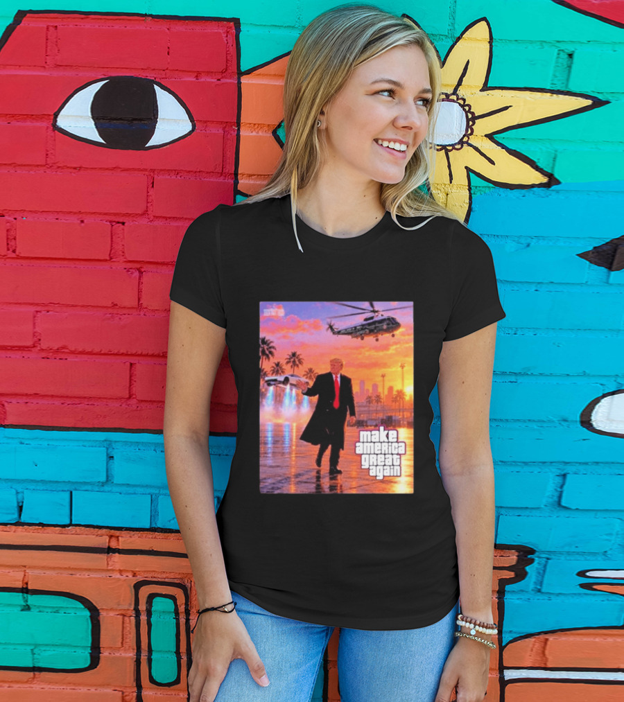 Make America Great Again Flying Cars Helicopter Sunset T-Shirt