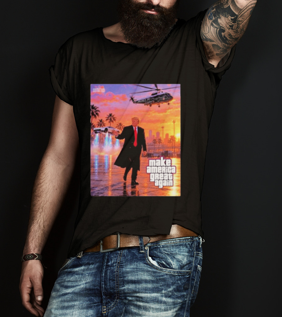 Make America Great Again Flying Cars Helicopter Sunset T-Shirt