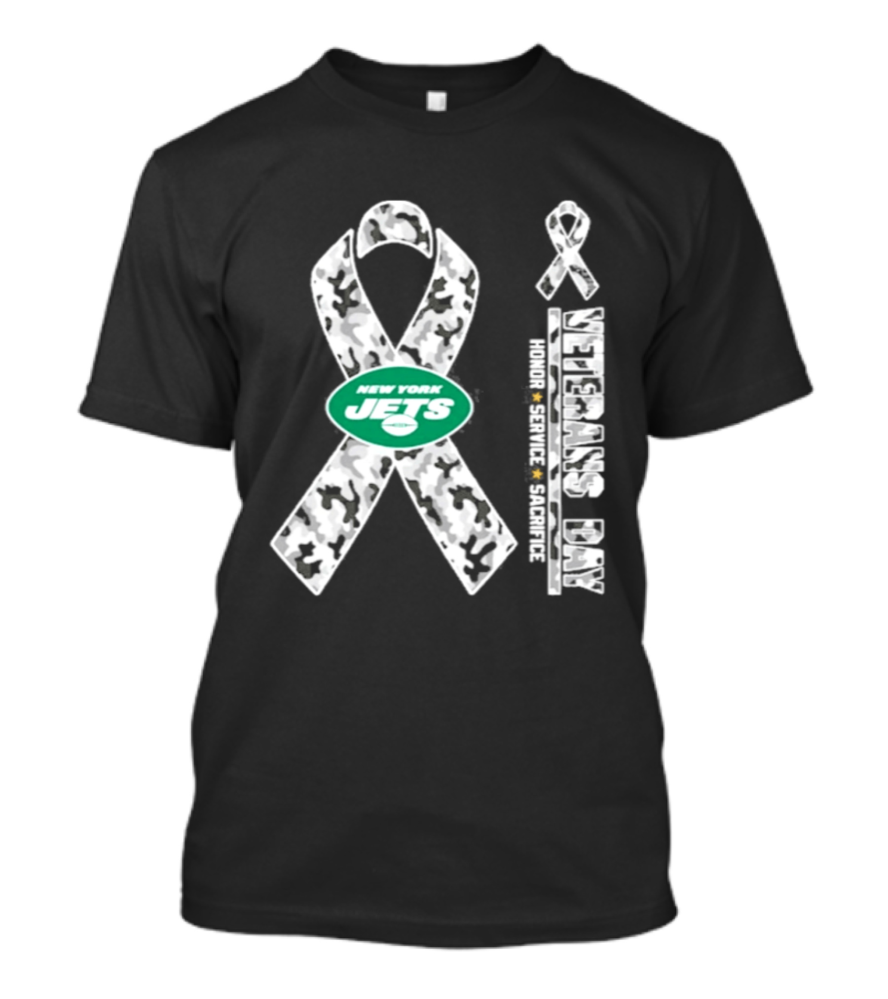 New York Jets Veterans Day 2026 Honor Service Sacrifice Camo Ribbon T-Shirt