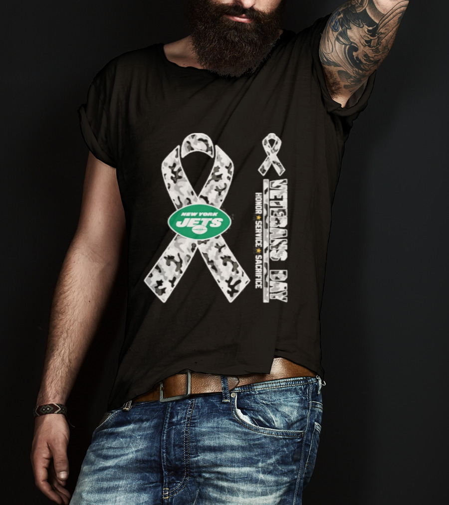 New York Jets Veterans Day 2026 Honor Service Sacrifice Camo Ribbon T-Shirt