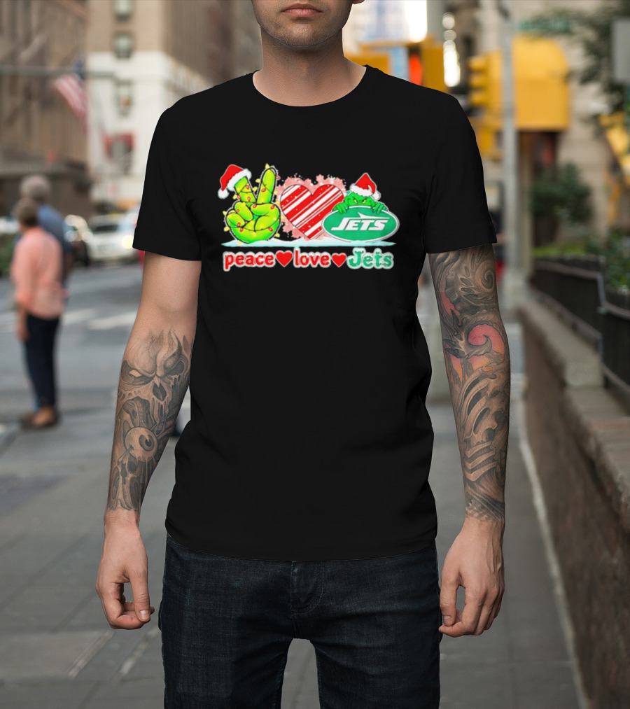 Peace Love Jets Christmas 2026 Grinch New York Football T-Shirt