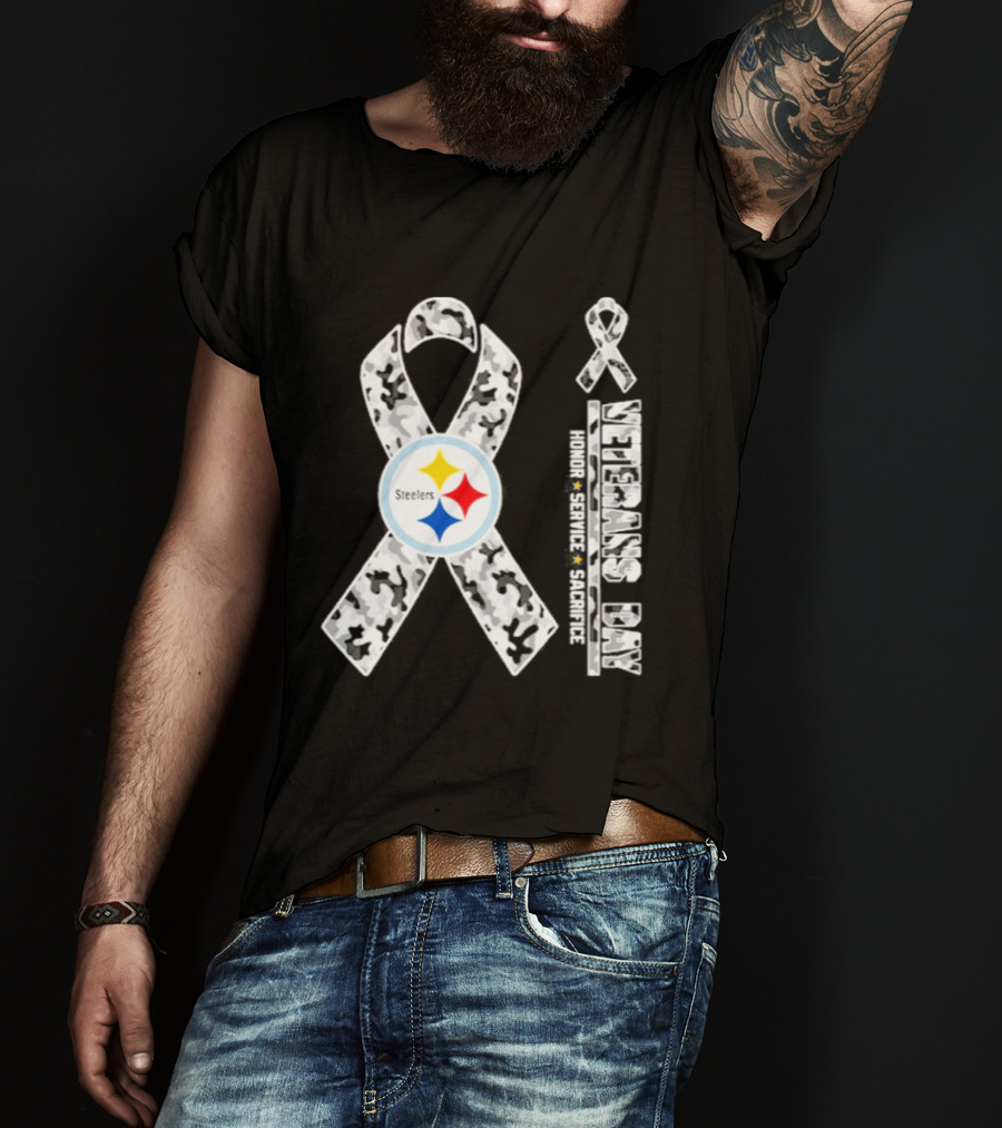 Pittsburgh Steelers Veterans Day 2026 Camouflage Ribbon Honor Service Sacrifice T-Shirt