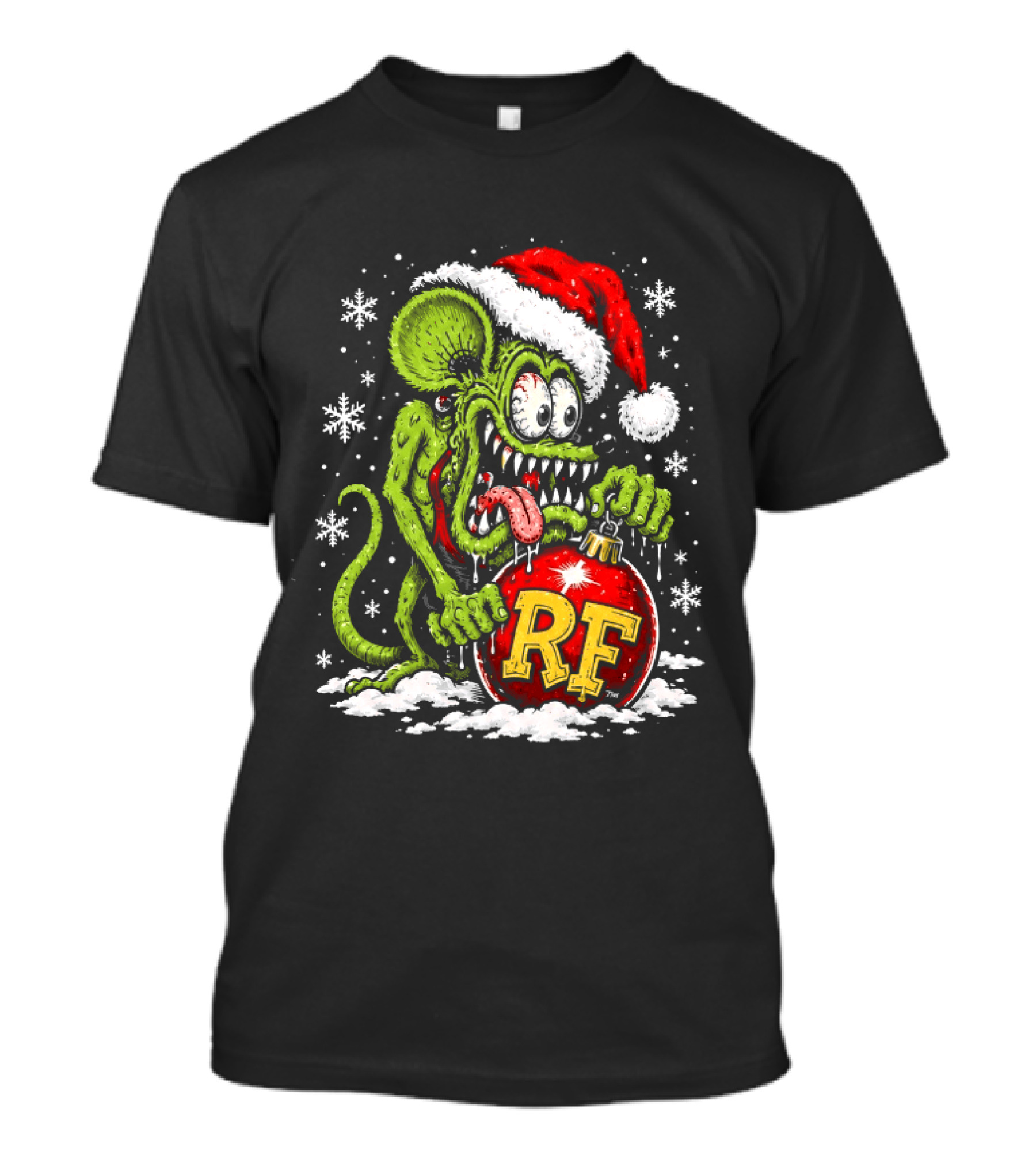Rat Fink Weird And Wild Christmas Hot Rod RF Ornament Santa Hat Kustom Fans T-Shirt