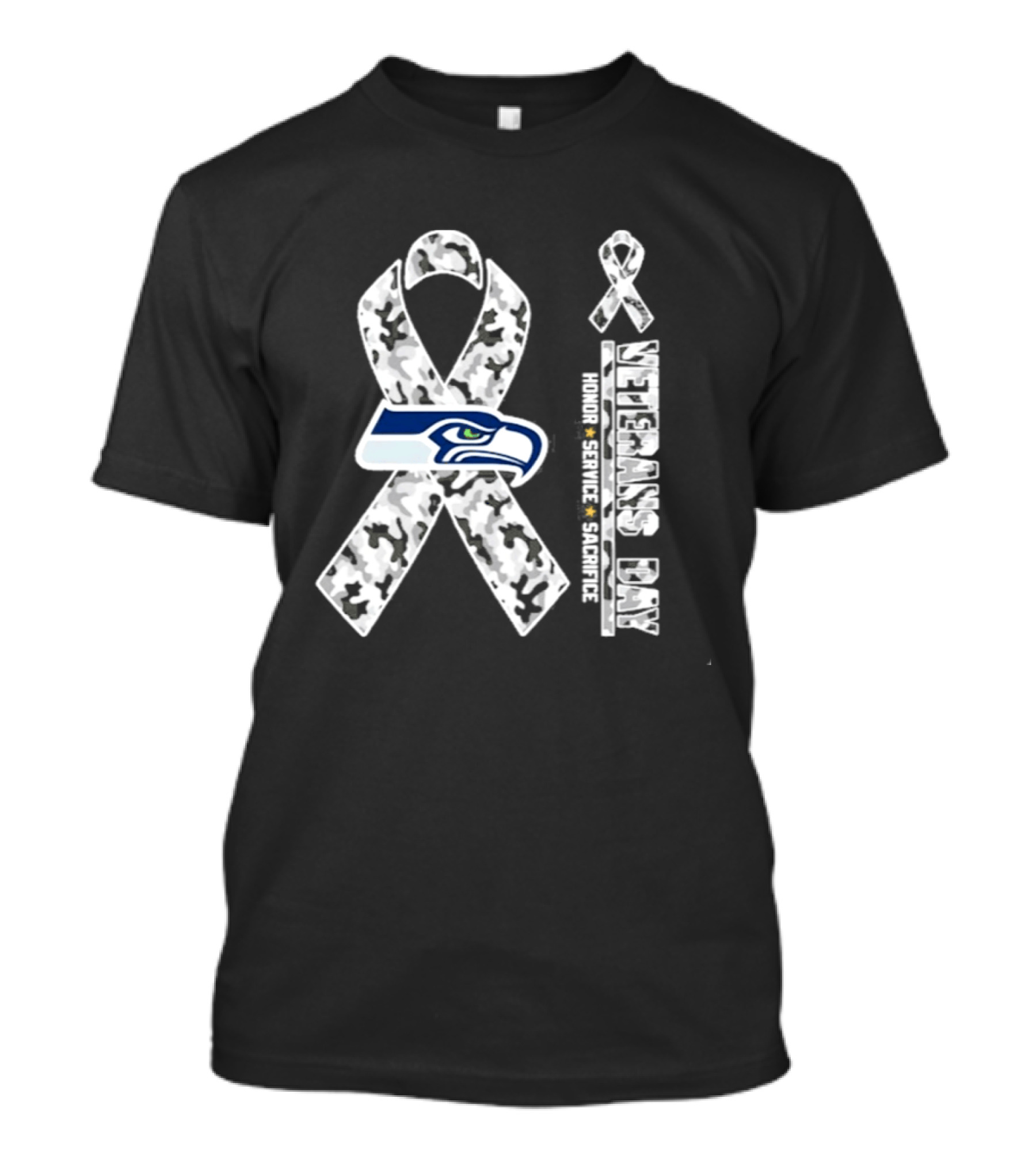 Seattle Seahawks Veterans Day 2026 Honor Service Sacrifice Ribbon Camo T-Shirt