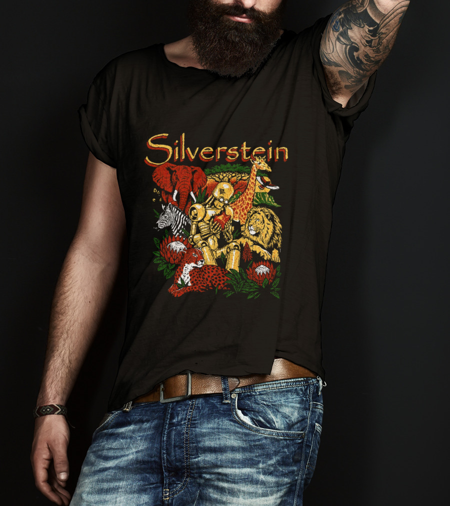 Silverstein South African 2026 Tour Wildlife Artistry With Golden Robots And Iconic Animals T-Shirt