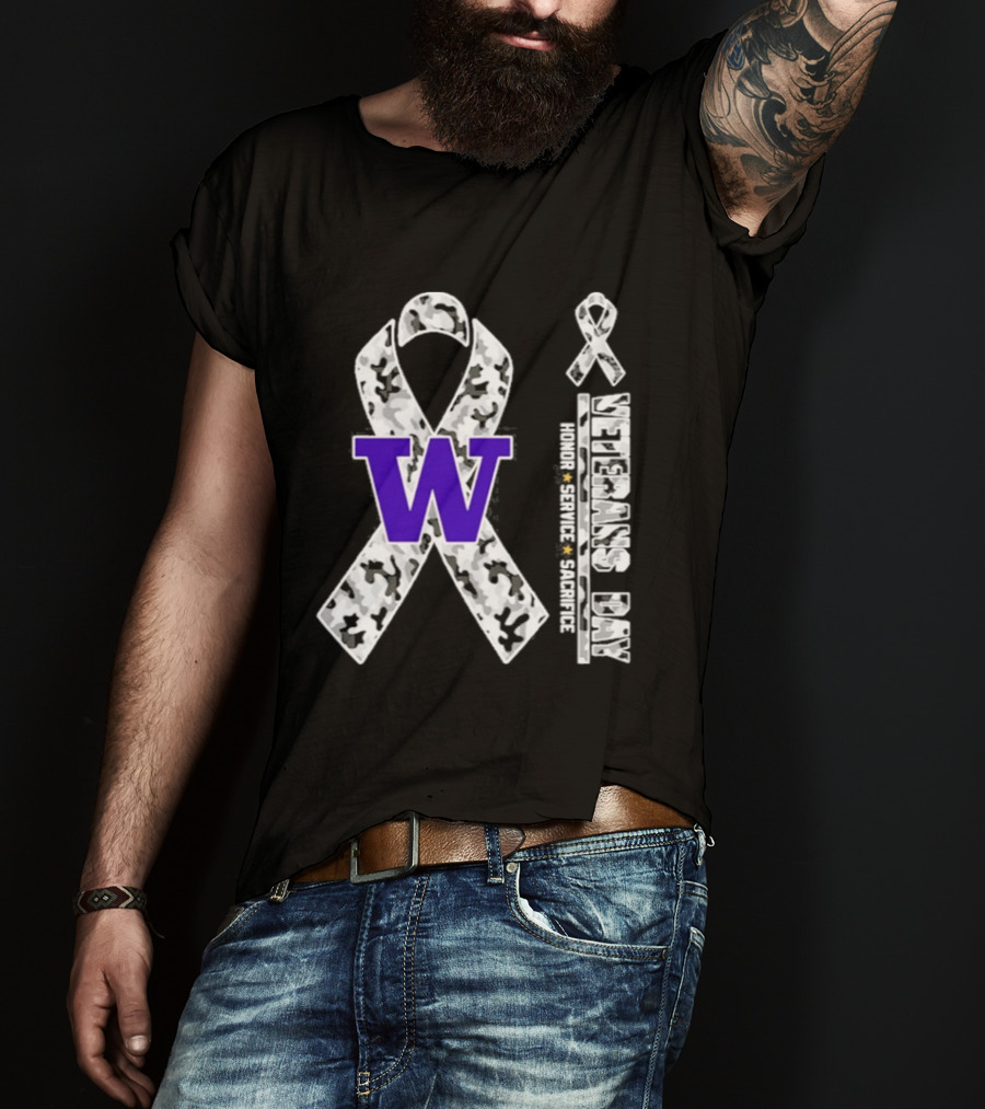 Washington Huskies Veterans Day 2026 Honor Service Sacrifice Camouflage Ribbon T-Shirt