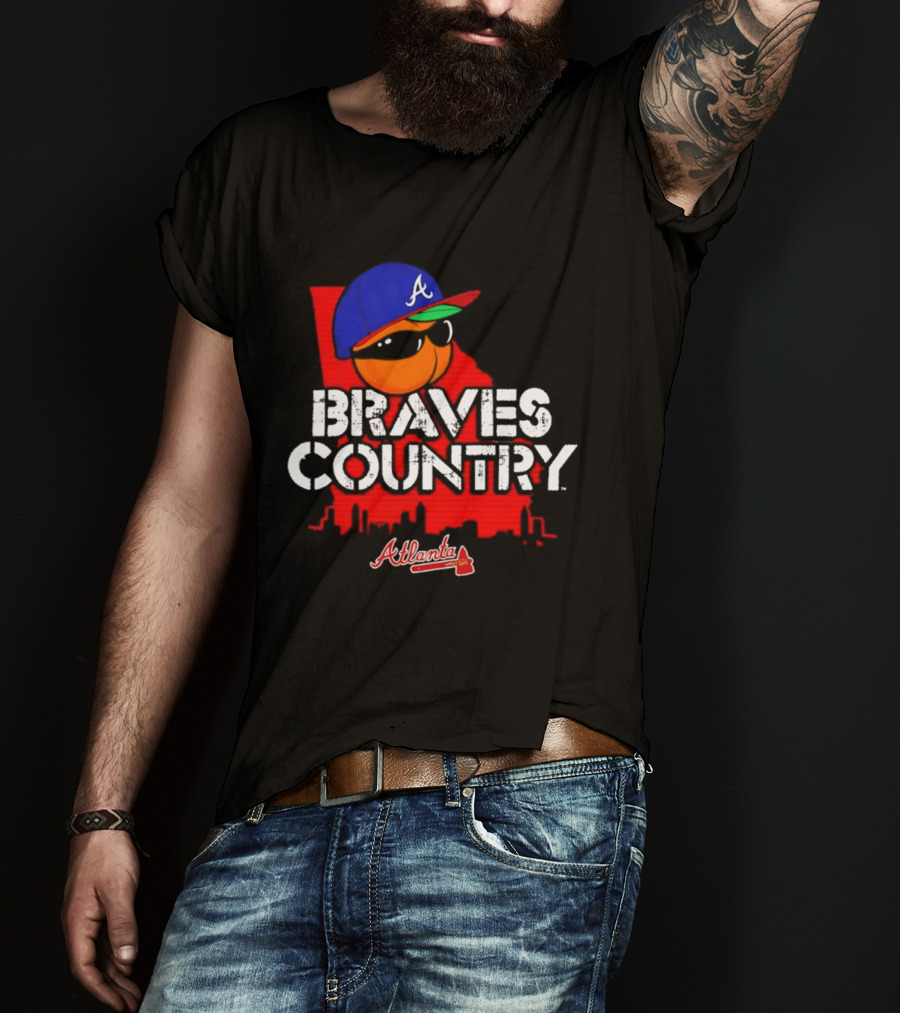 Braves Country Atlanta A Cap Sunglasses Georgia Map Red Skyline T-Shirt