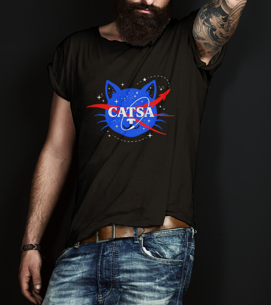 CATSA Space Cat NASA Science Logo Rocket Astronaut T-Shirt