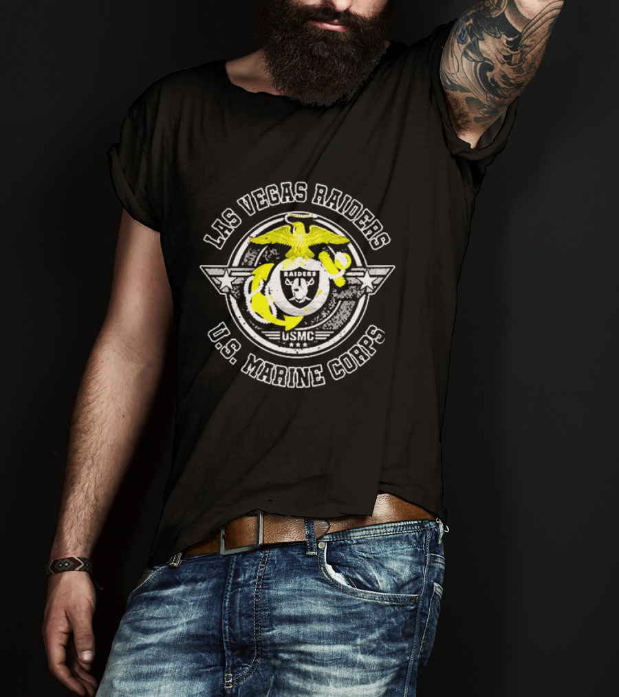 Las Vegas Raiders US Marine Corps USMC Winged Emblem Military Pride T-Shirt