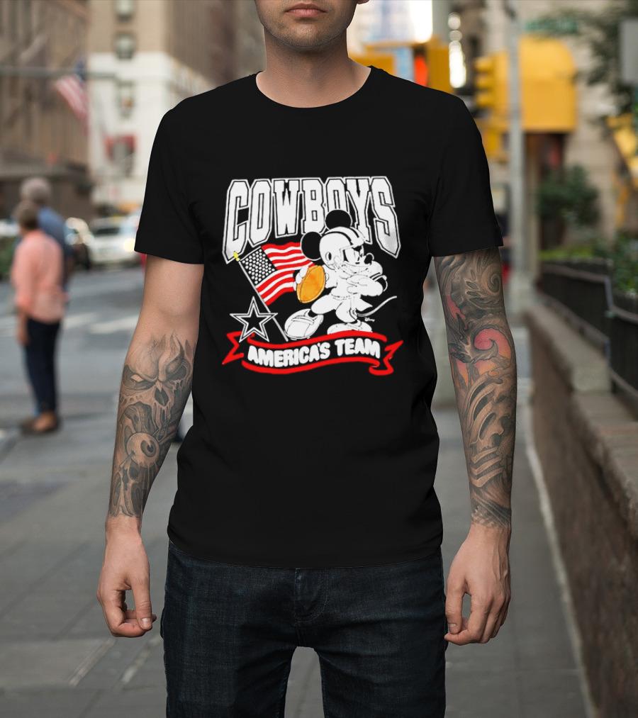 Cowboys Mickey Mouse Americans Team Flag Football T-Shirt