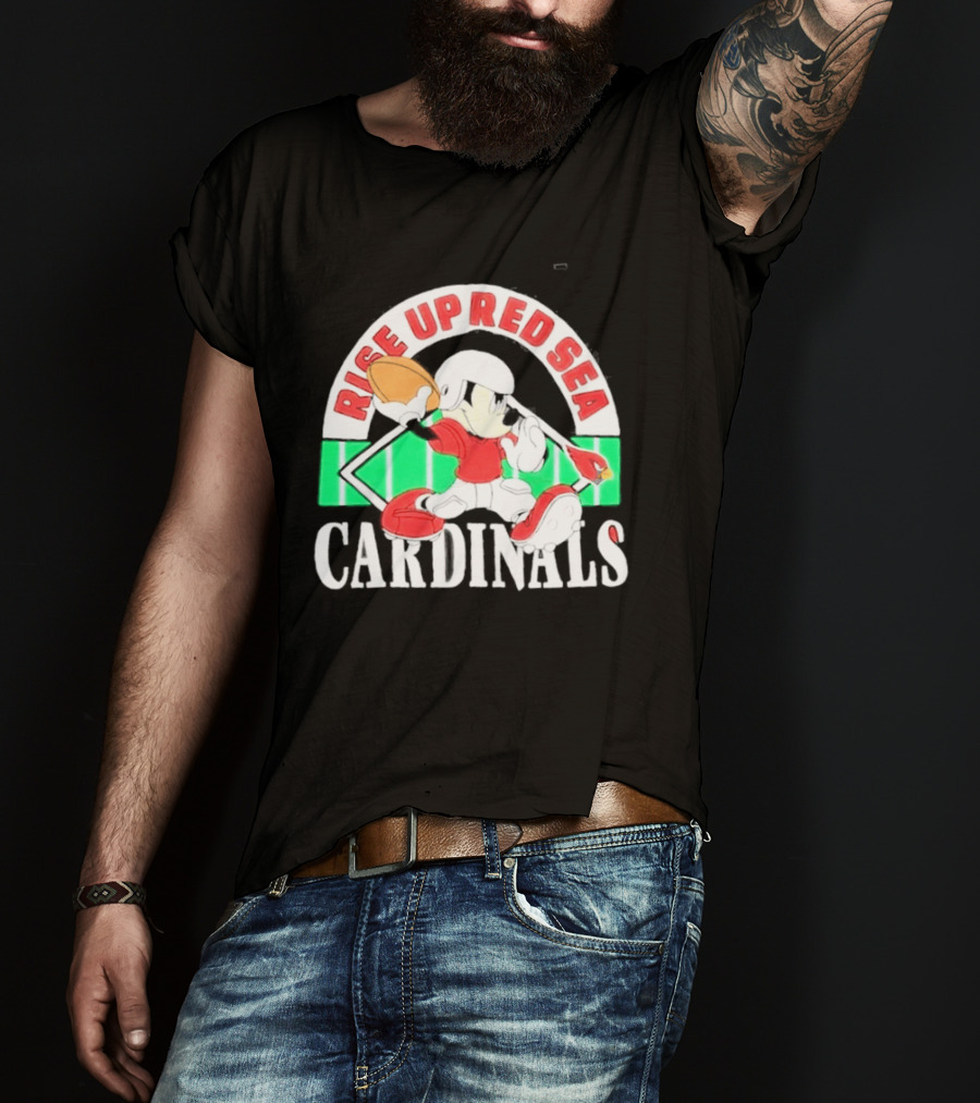 Rise Up Red Sea Cardinals Mickey Mouse Football Team Spirit T-Shirt