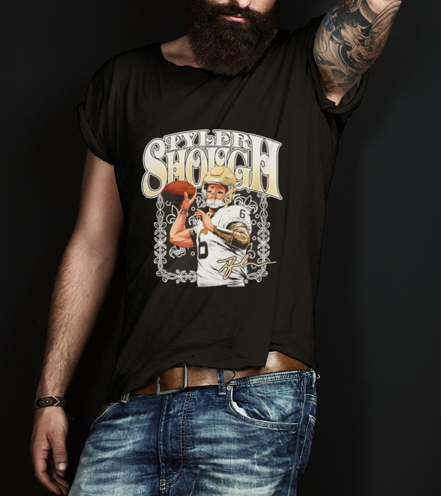 Tyler Shough New Orleans Saints Groovy Football Art With Player Signature T-Shirt