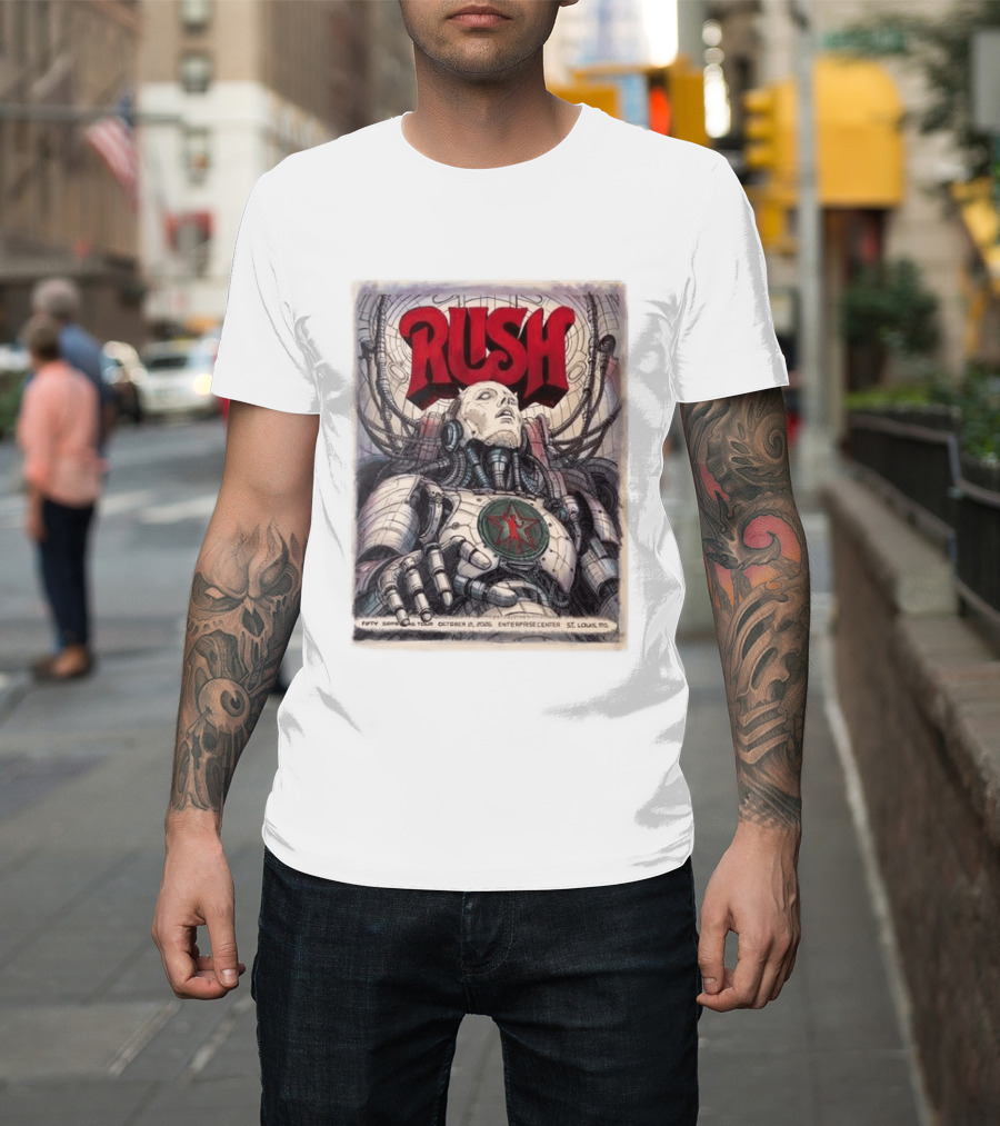 Rush Fifty Something Tour October 21 2026 Enterprise Center St. Louis MO Robot Star T-Shirt
