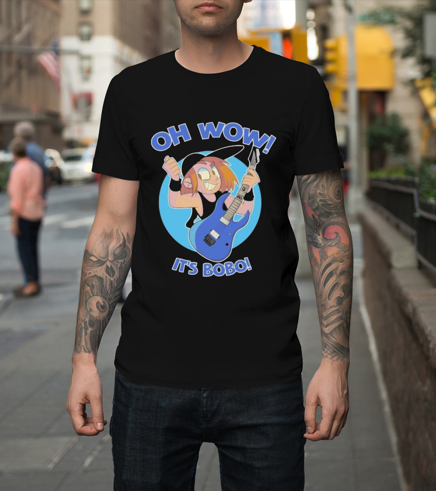 Oh Wow It's Bobo Alestorm Cartoon Character With Electric Guitar T-Shirt