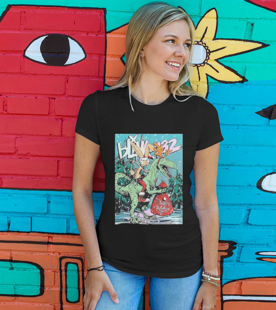 Blink 182 Merry Xmas Rabbit Riding Velociraptor Happy Holidays T-Shirt