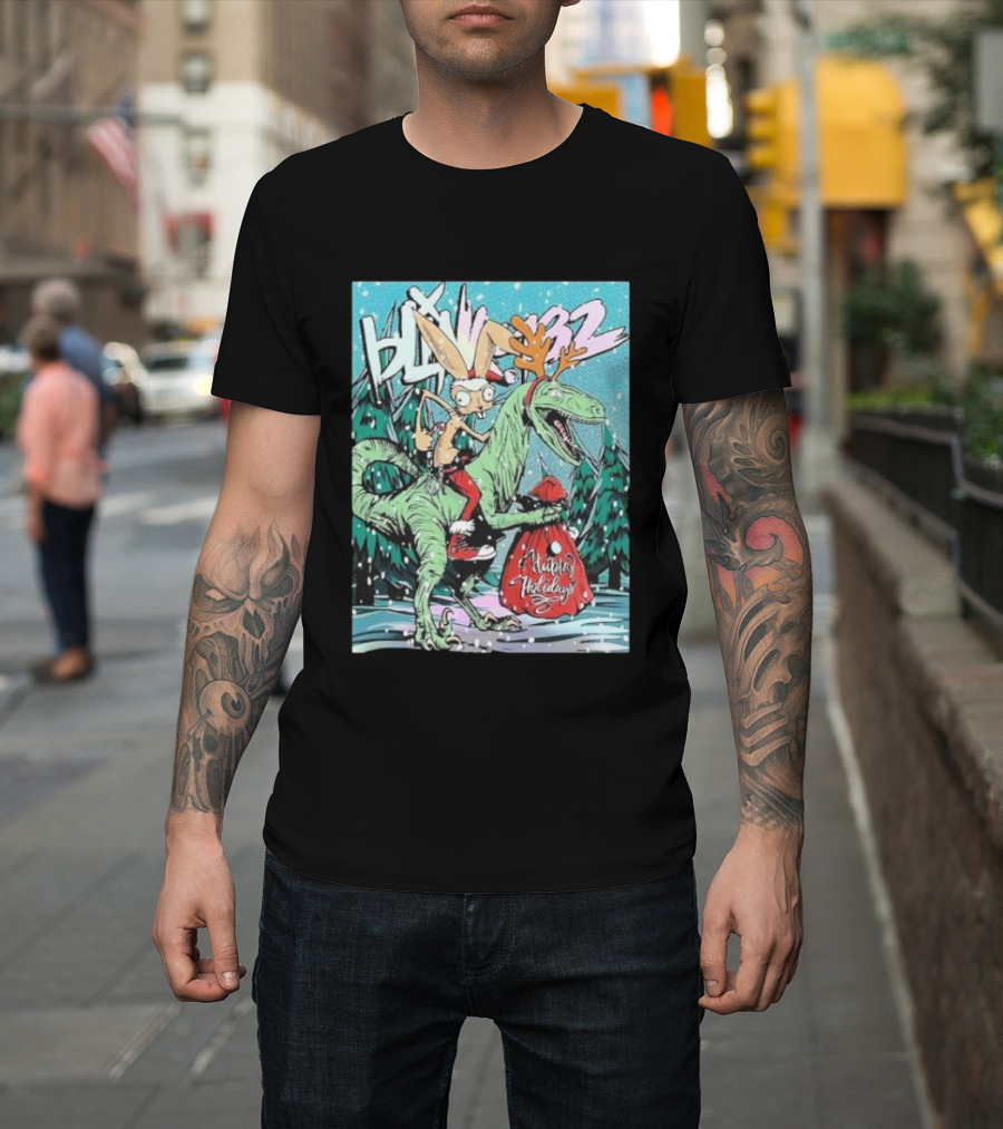 Blink 182 Merry Xmas Rabbit Riding Velociraptor Happy Holidays T-Shirt