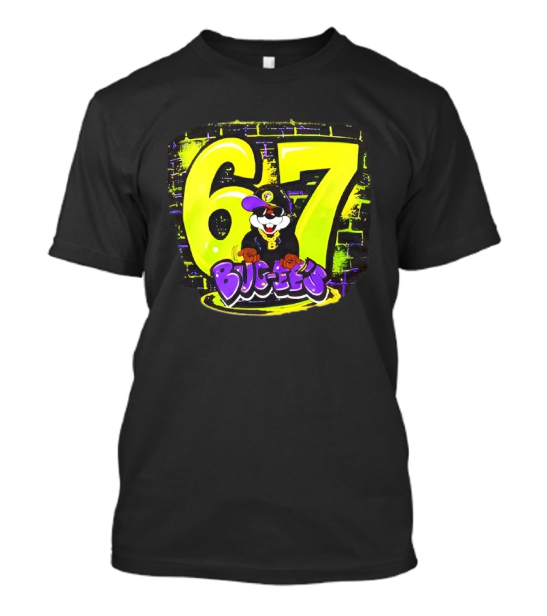 Buc Ee’s 6 7 Graffiti Neon Yellow Wall Art Character T-Shirt