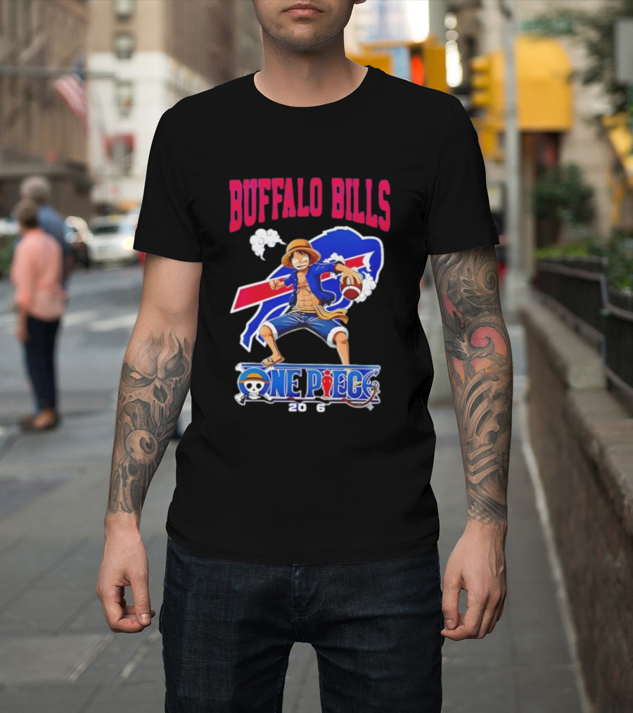 Buffalo Bills One Piece Crossover 2026 Featuring Luffy Football T-Shirt