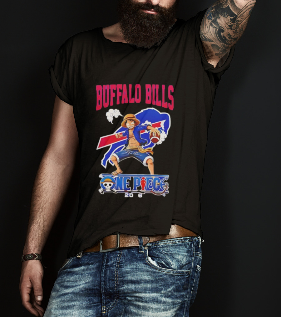 Buffalo Bills One Piece Crossover 2026 Featuring Luffy Football T-Shirt