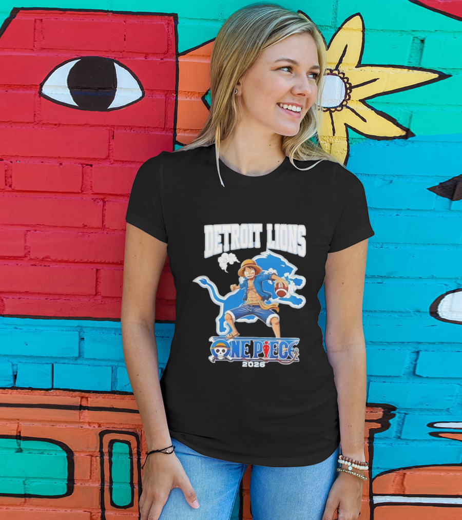 Detroit Lions One Piece Collaboration 2026 Luffy Crossover Football T-Shirt
