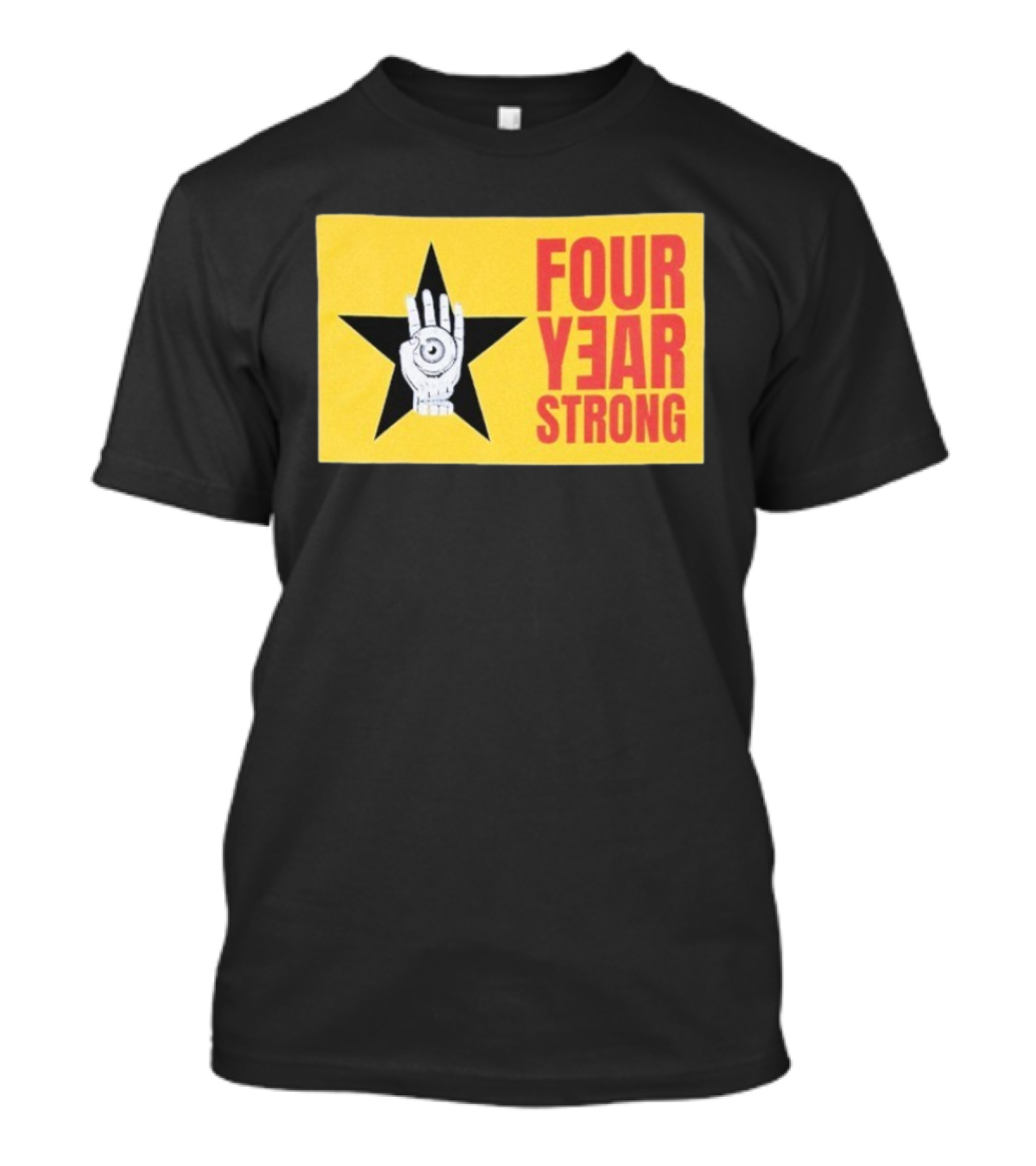 Four Year Strong Star With Hand Eye Symbol On Yellow Background T-Shirt
