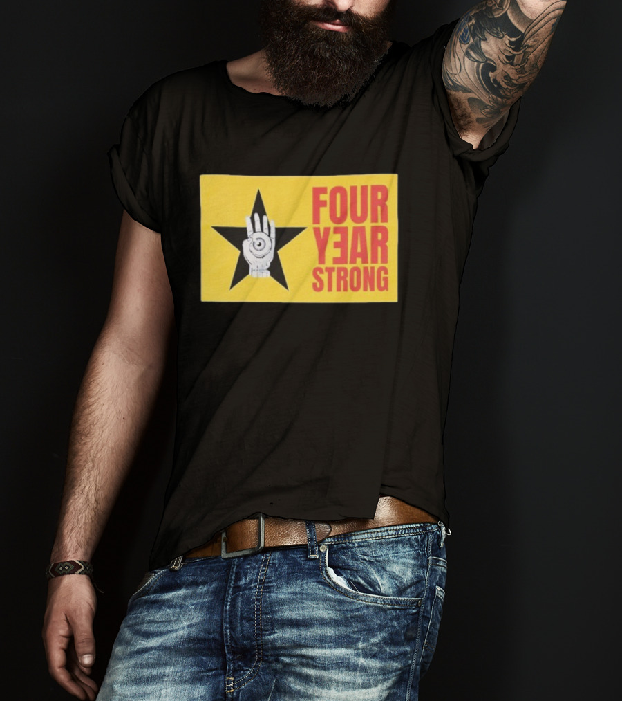 Four Year Strong Star With Hand Eye Symbol On Yellow Background T-Shirt