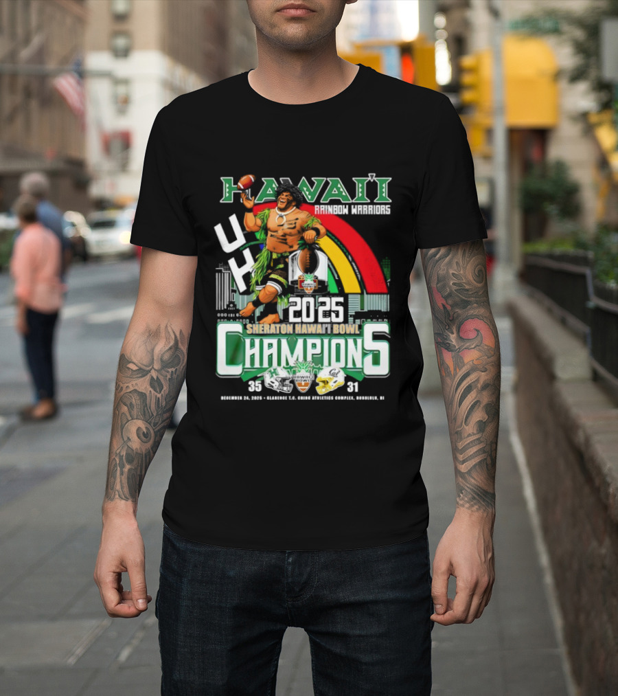 Hawaii Rainbow Warriors 2025 Sheraton Hawai’i Bowl Champions Football Ichts T-Shirt