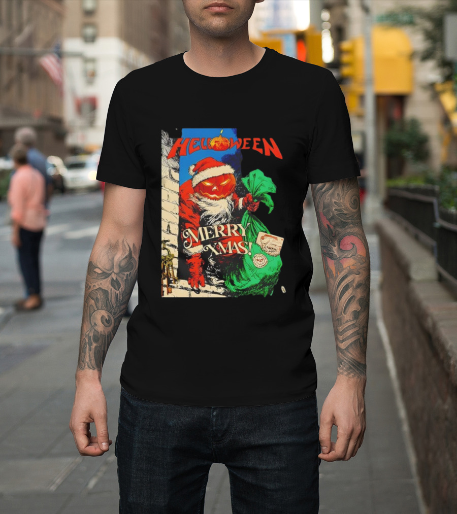 Helloween Merry Xmas Pumpkin Santa Halloween Christmas Fusion T-Shirt