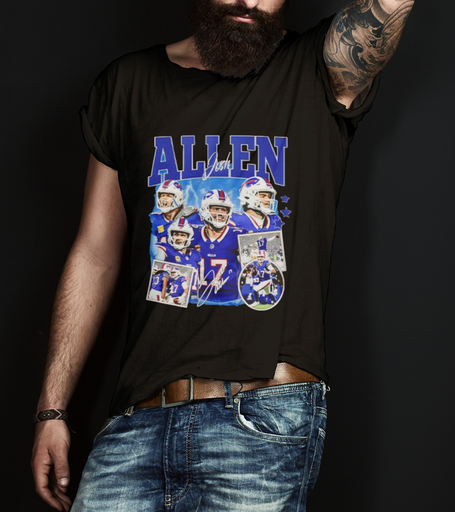 Josh Allen Buffalo Bills NFL Quarterback Signature Collage T-Shirt