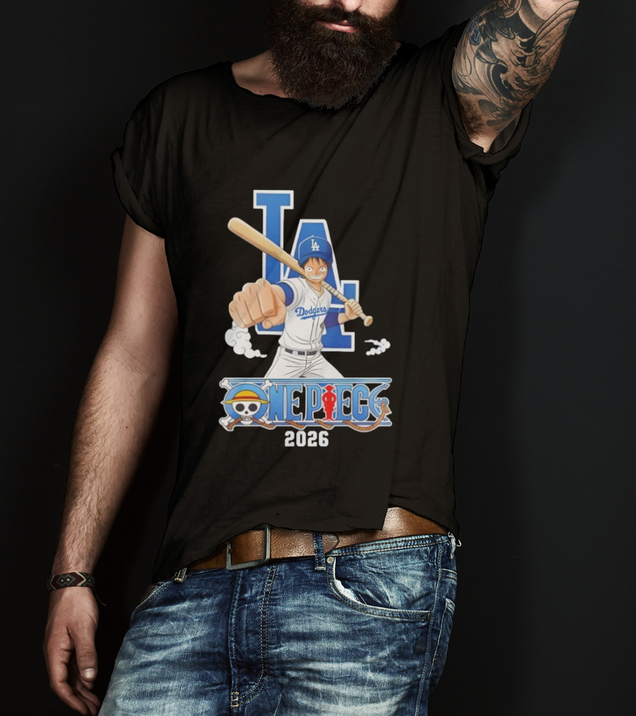 Los Angeles Dodgers One Piece Crossover 2026 Collaboration Luffy Baseball Theme T-Shirt