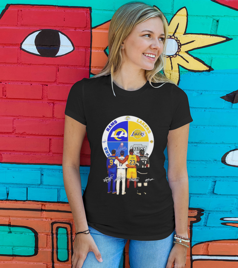Los Angeles Rams Lakers Dodgers Kings Major Players Stafford Kershaw James Kopitar Signatures T-Shirt