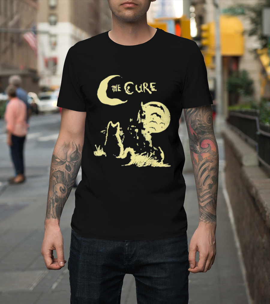 The Cure Cat Gothic Vintage Moonlit Night Scene T-Shirt