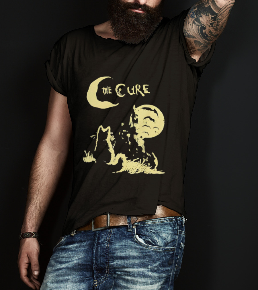 The Cure Cat Gothic Vintage Moonlit Night Scene T-Shirt